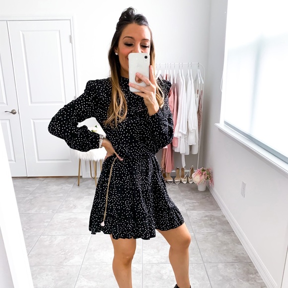 Black Polka Dot Ruffle Hem Shift Dress - Picture 10 of 14